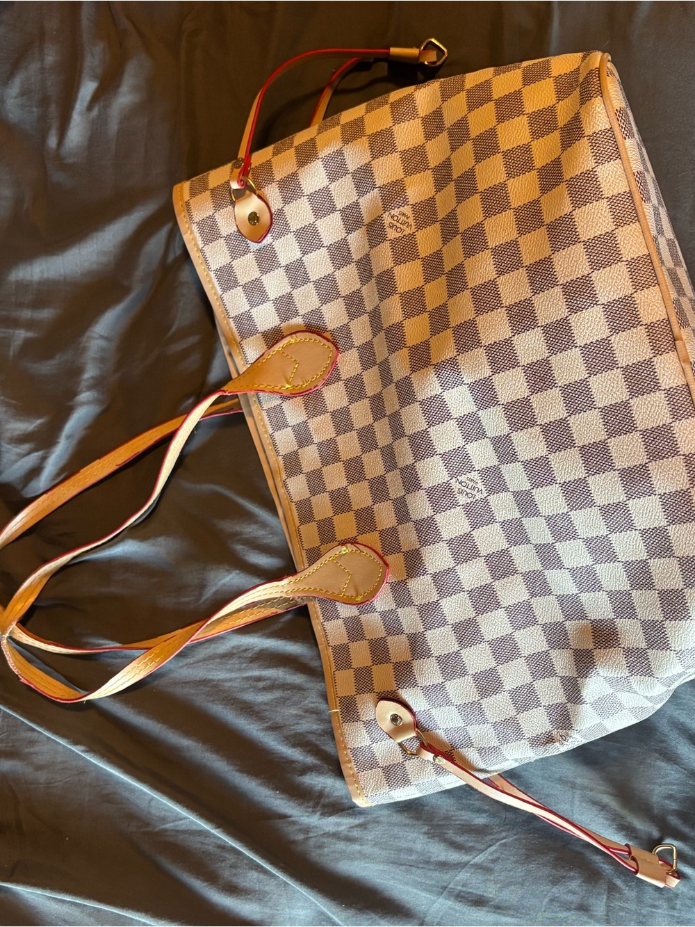 Faux Louis Vuitton Checkered Canvas Tote in Cream and Brown